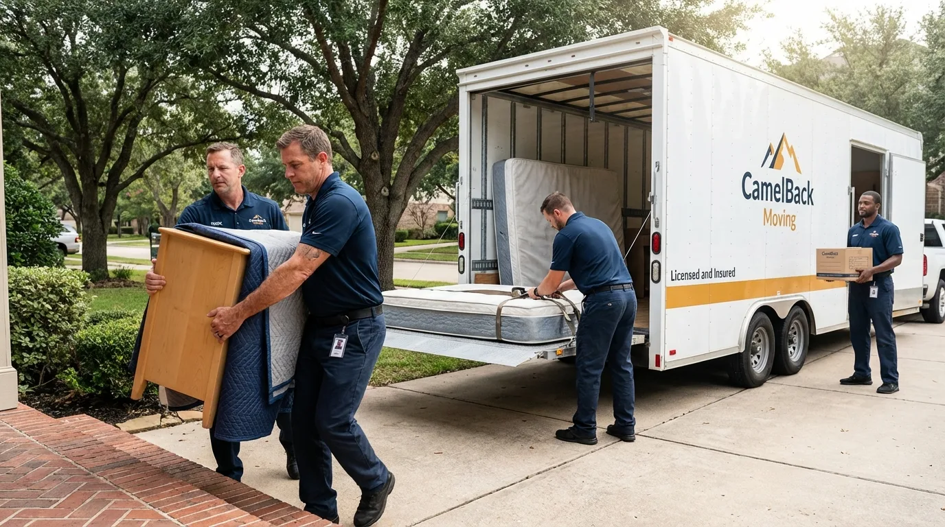 Crew loading residential truck for cross-state move from Ocean Shores, WA